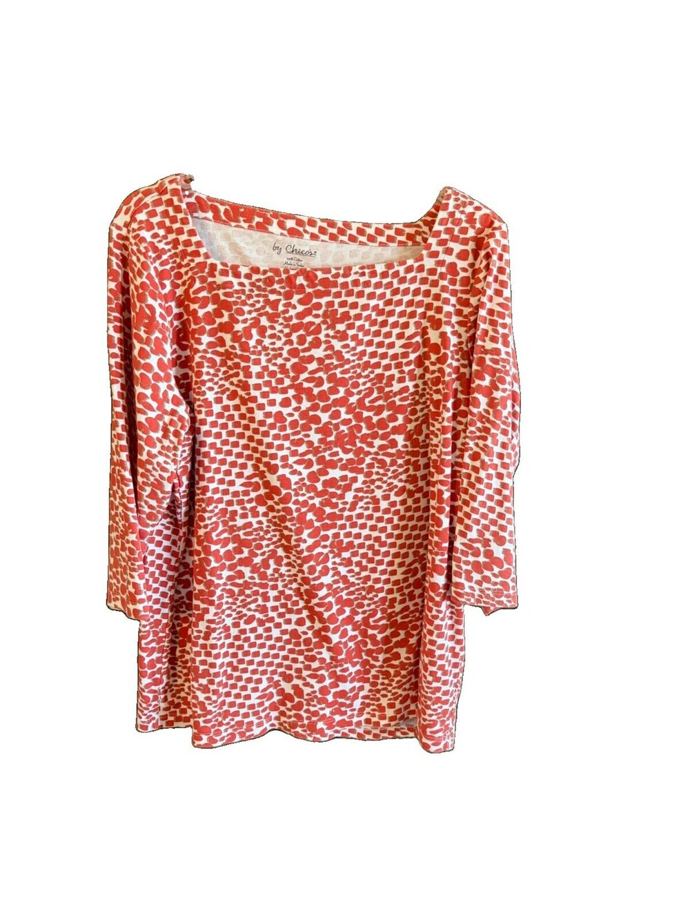 Chico’s 4 Top 2X Multicolor Geo Print Square Neck 3/4 Sleeve India